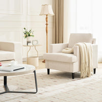 Poltrona Garvee Mid-Century in tessuto di lino traspirante, morbida imbottitura, gambe in legno massello. Per soggiorno e ufficio, design moderno, versatile, beige.