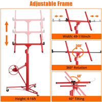 Sollevatore per cartongesso Garvee da 16 piedi, sollevatore per pannelli regolabile, capacità di sollevamento di 150 libbre, acciaio al carbonio, per fai da te, pieghevole