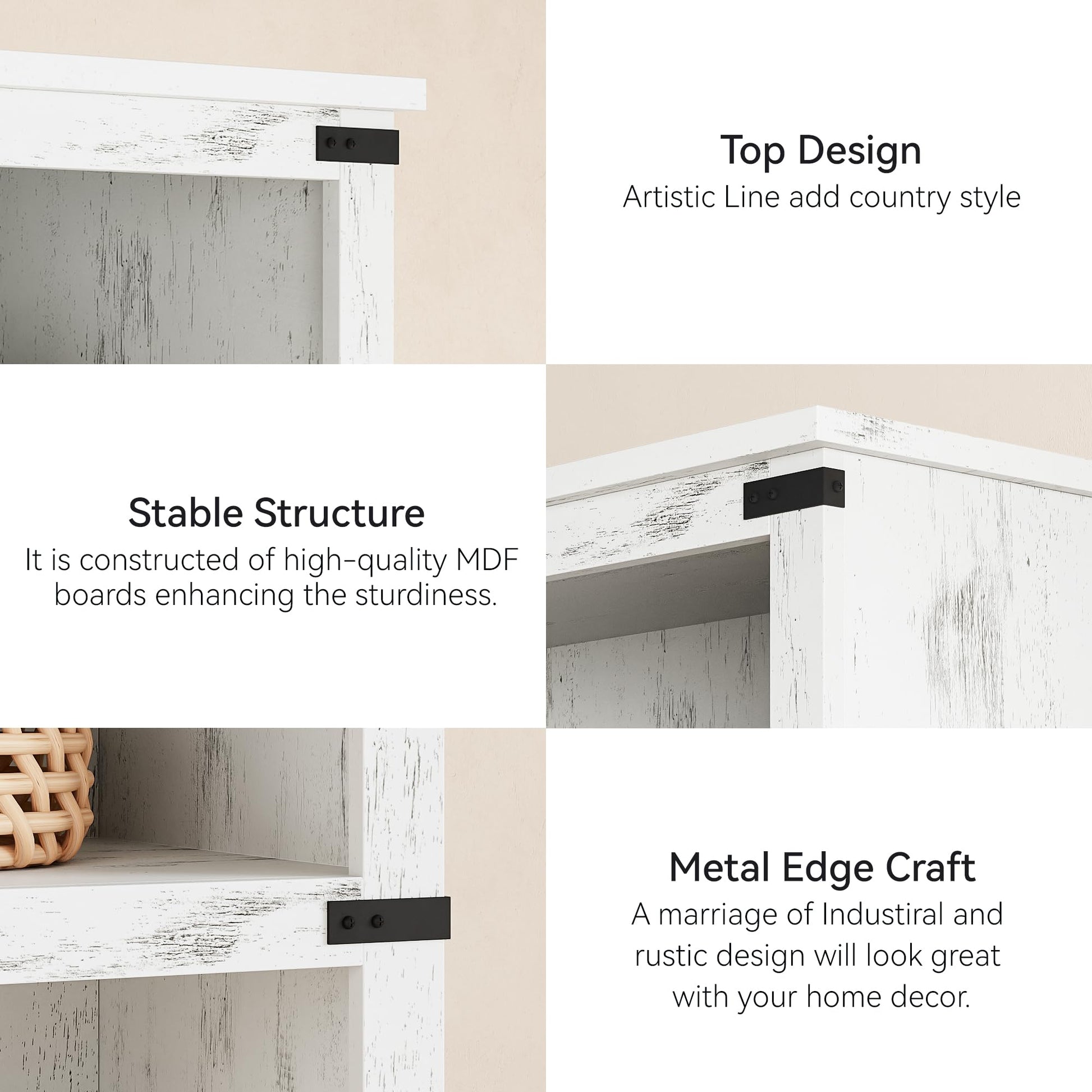 Libreria Garvee a 5 ripiani in stile fattoria con 5 ripiani aperti, bianca, per soggiorno e ufficio, robusta, stile coloniale