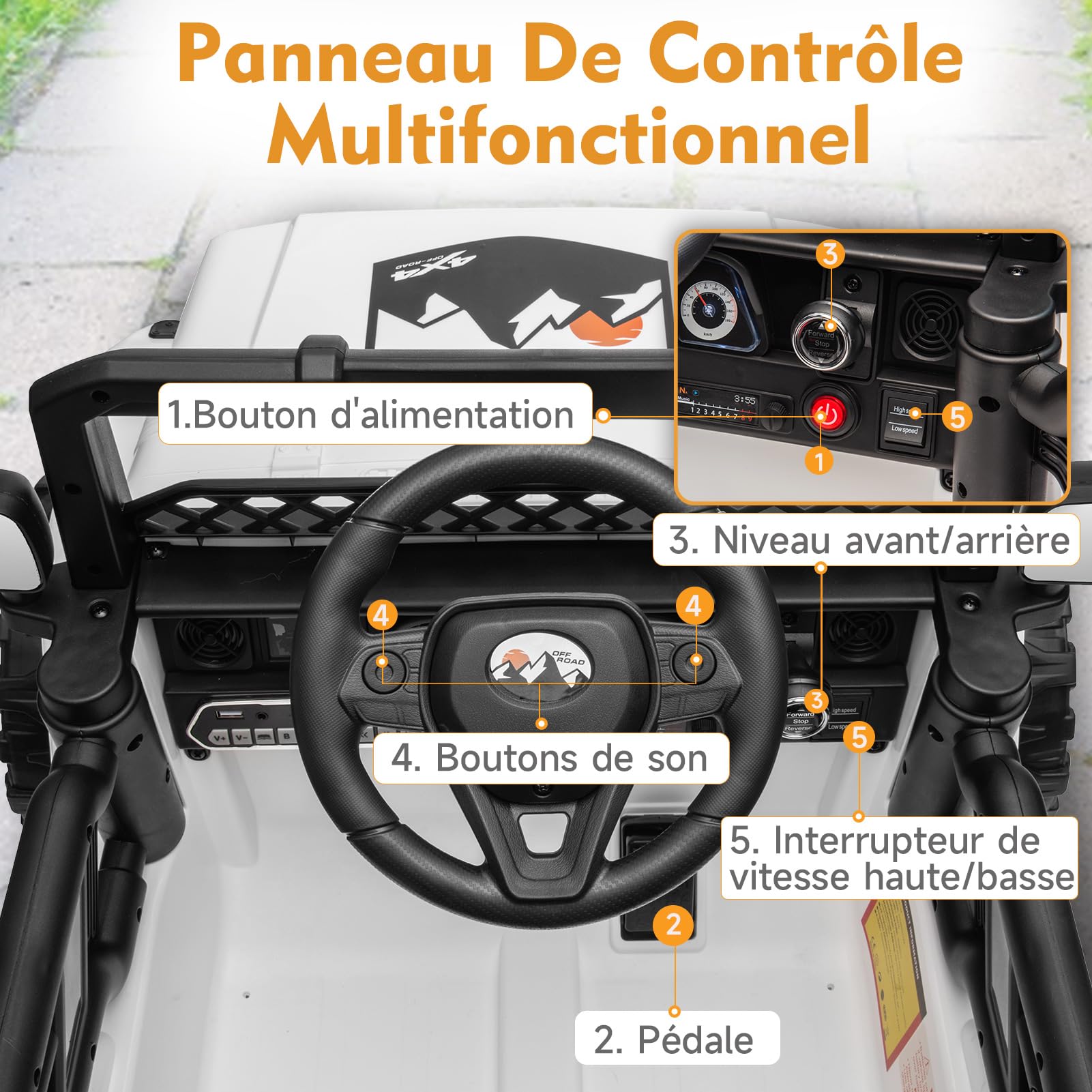 Garvee 12V Auto elettrica per bambini bianca con LED, suono, Bluetooth per centri commerciali, cortili e parchi giochi