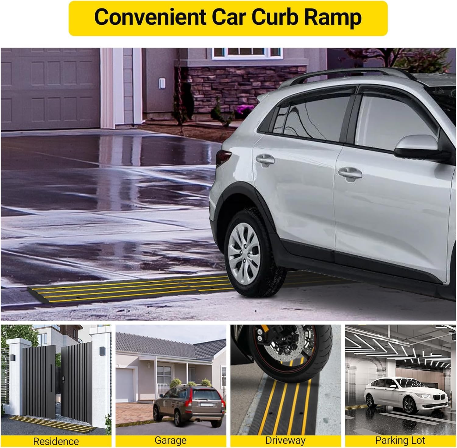 Rampa di soglia in gomma nera Garvee, capacità di carico di 50 tonnellate, lunghezza 48'', antiscivolo, resistente ai raggi UV, protezione dei cavi per auto e sedie a rotelle