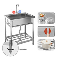 Lavello multiuso in acciaio inox Garvee da 28 pollici con vasca singola, bocca girevole a 360°, vano portaoggetti per cucina e giardino, robusto e antiruggine, argento