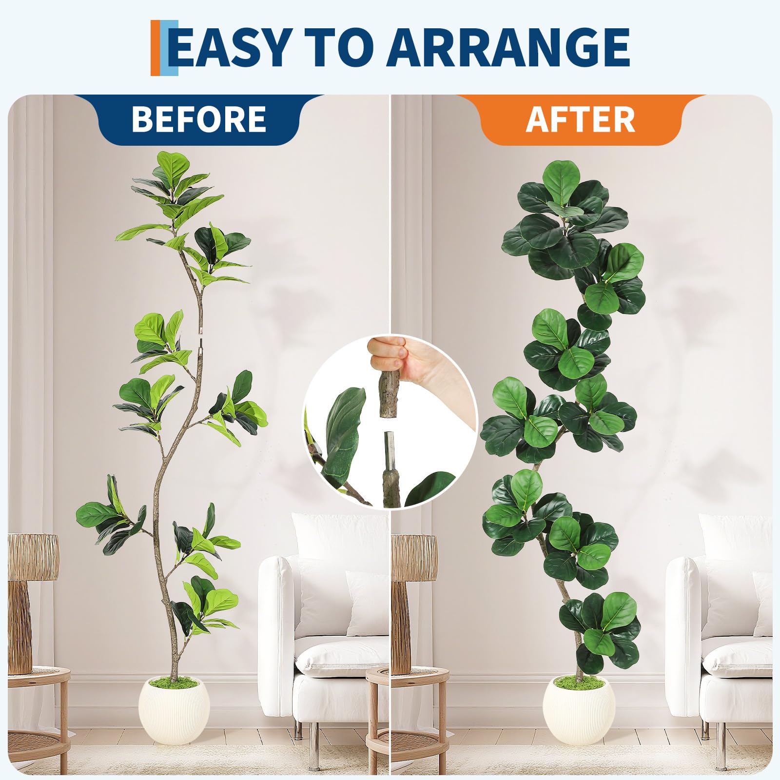 Albero di fico artificiale Garvee a foglia di violino da 7 piedi con vaso bianco, foglie realistiche, resistente alle intemperie per casa e ufficio