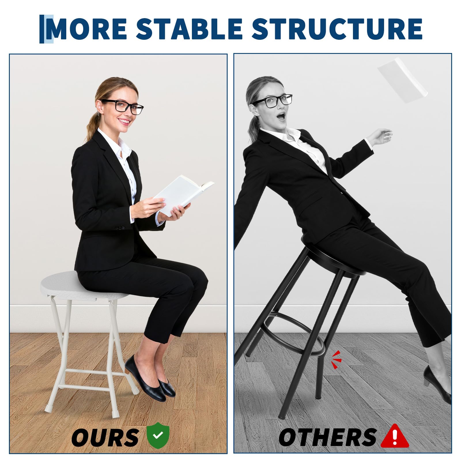 Sgabello/sedia pieghevole Garvee con maniglia, capacità di carico di 600 libbre, piedini antiscivolo, struttura in acciaio per campeggio e cucina, leggero e compatto, nero