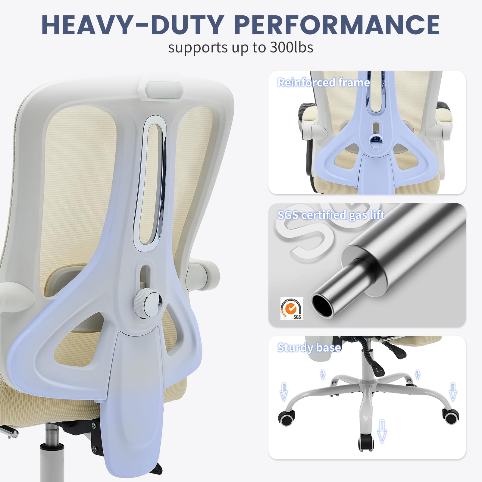 Sedia da ufficio ergonomica Garvee in rete con supporto lombare regolabile e poggiapiedi per ufficio e gaming, bianca, comoda e traspirante