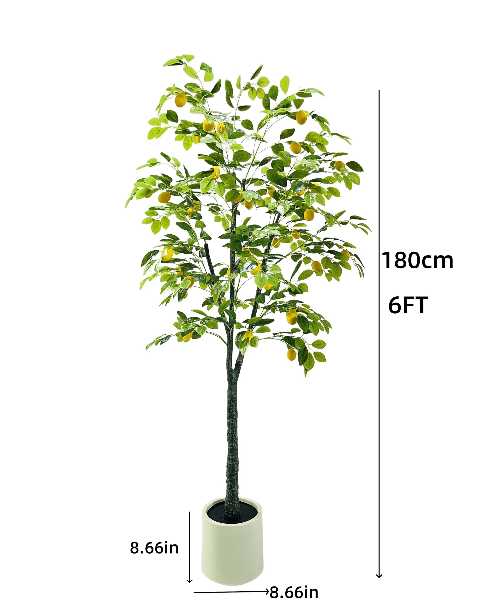 Garvee Lemon Tree Pianta artificiale 180 cm in vaso bianco per balcone, soggiorno, ufficio, verde e giallo realistico