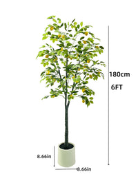 Garvee Lemon Tree Pianta artificiale 180 cm in vaso bianco per balcone, soggiorno, ufficio, verde e giallo realistico