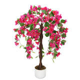 Garvee Albero Artificiale Bougainvillea 120 cm con 168 Fiori Rossi, Vaso Nero Elegante, Interni ed Esterni, Tronco Naturale, Poliestere Real Touch - 90
