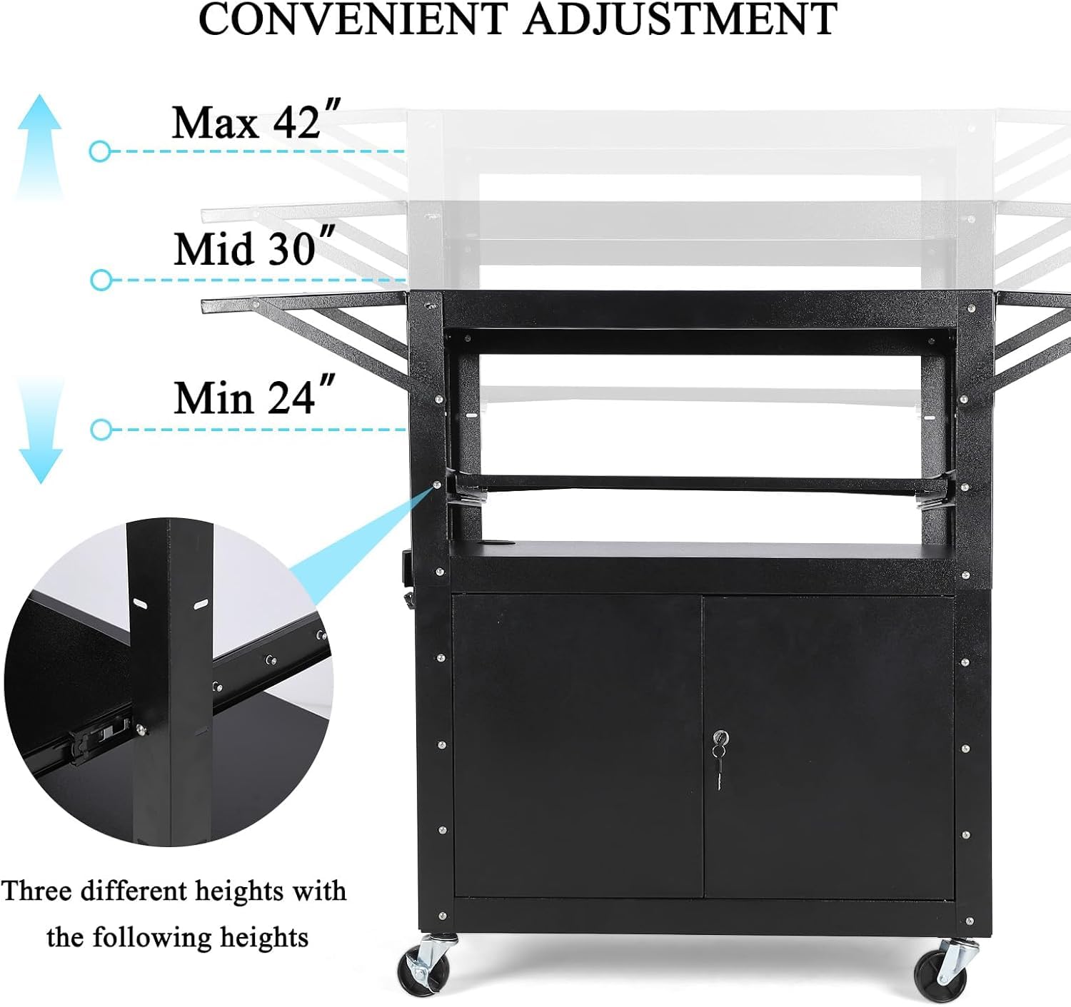 Carrello AV mobile Garvee con mobiletto bloccabile, altezza regolabile, supporto per laptop, acciaio, postazione di lavoro mobile, spazio di archiviazione, ideale per uffici, nero