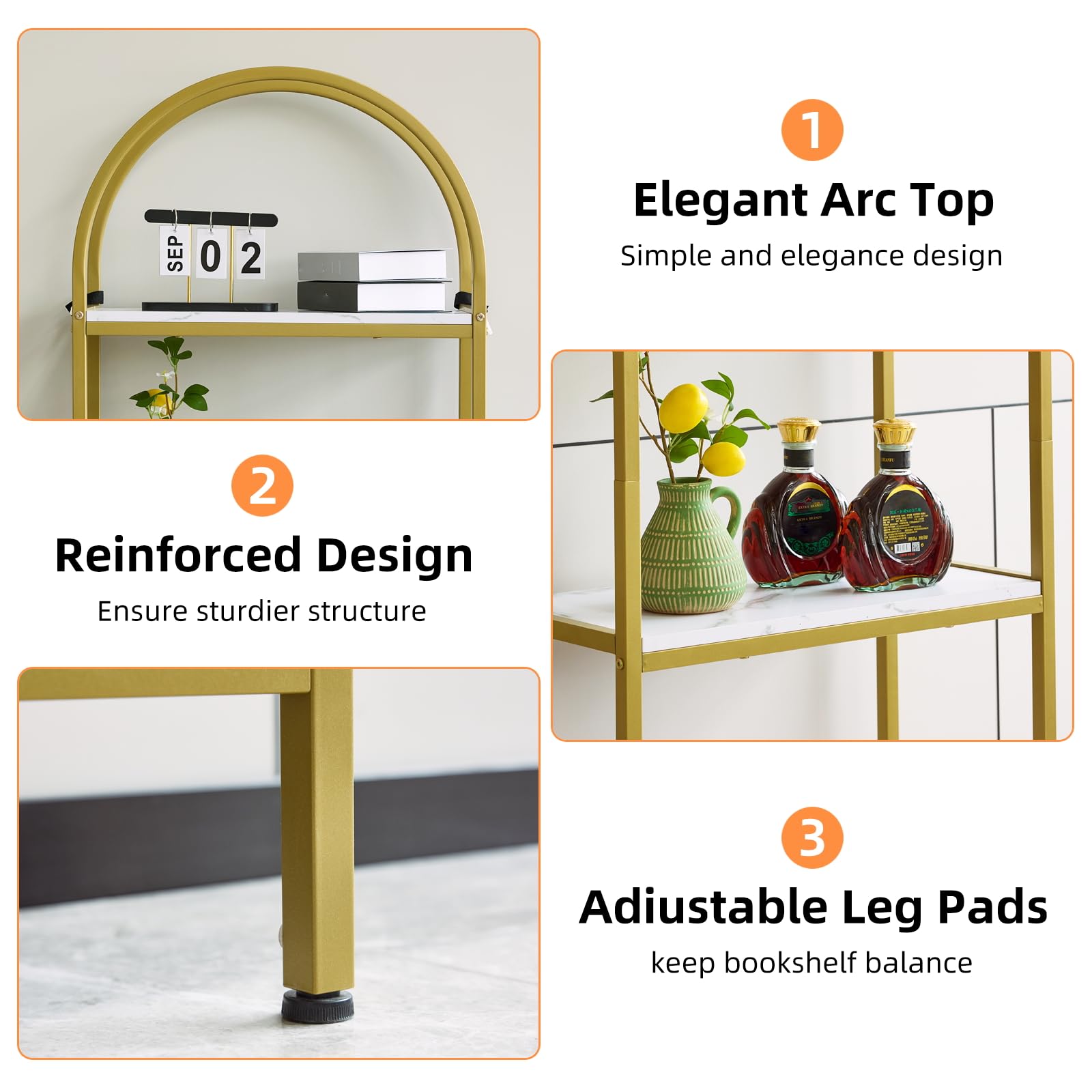 Libreria Garvee a 4 ripiani con arco, struttura in metallo, robusta per soggiorno e ufficio, 72x24x12 pollici, design moderno