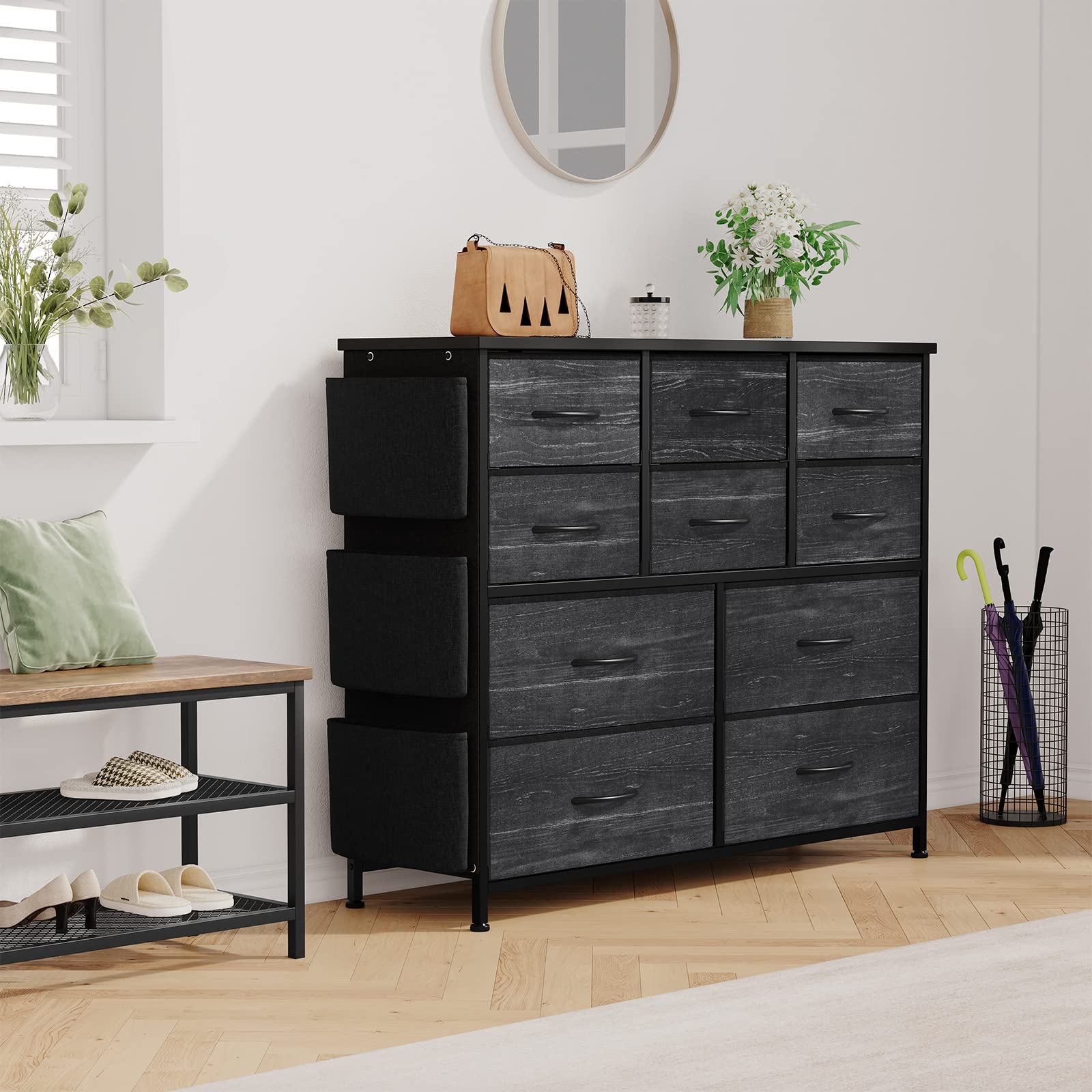 Cassettiera Garvee con 10 cassetti, tessuto, guide in metallo, piano in legno impermeabile per camera da letto e soggiorno, versatile, salvaspazio