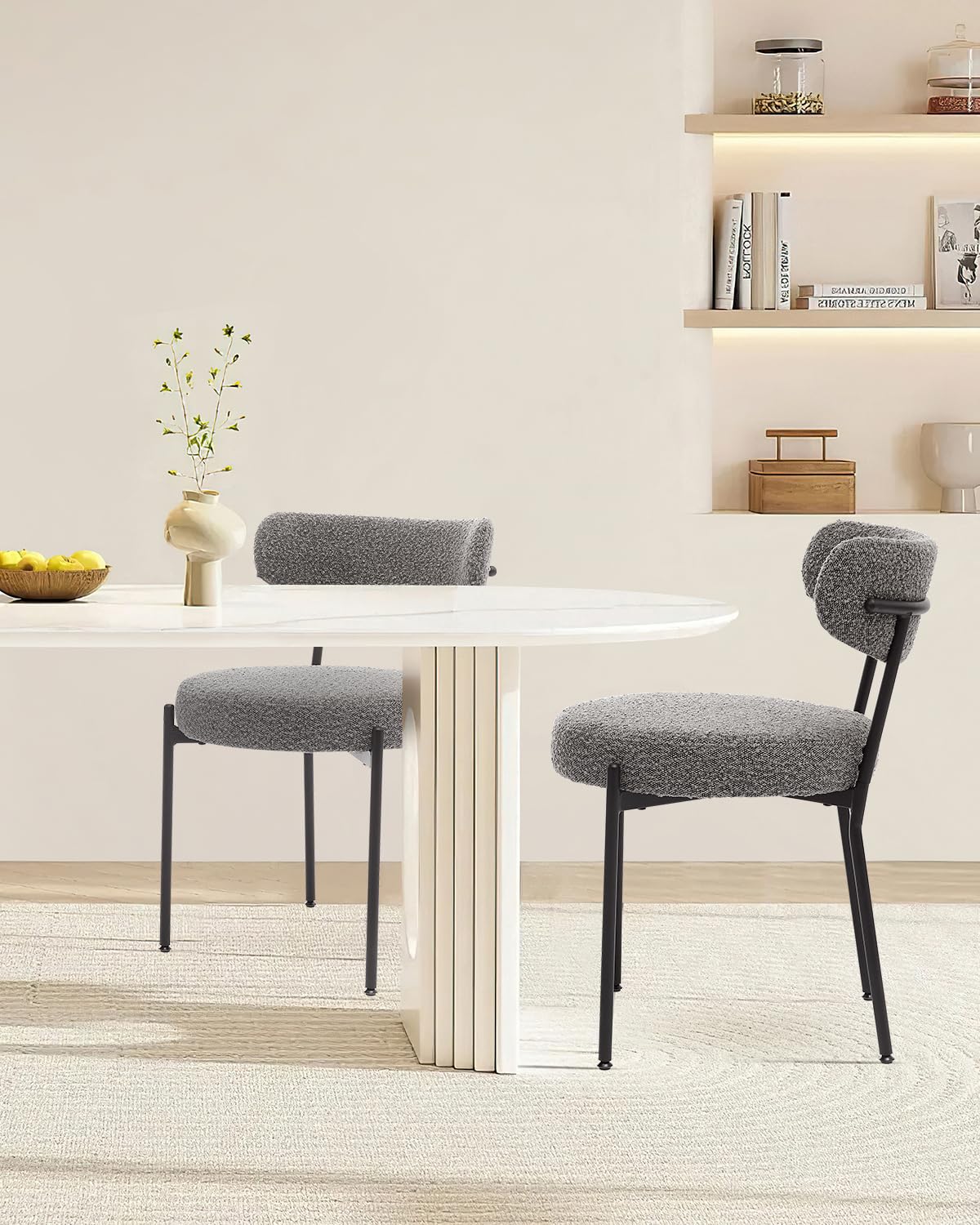 Set 2 sedute per Pranzo Garvee Mid Century Bouclé Viol e shinale regolabi Viol in metallo in schiuma ad alta densità Ergonomiche per sala da Pranzo Nero