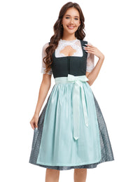 Garvee Dirndl - Abito tradizionale midi da donna, in jacquard, stile tradizionale, set da 3 pezzi per l'Oktoberfest, verde scuro, taglia 34
