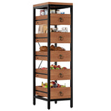 Garvee Scaffale Porta Frutta e Verdura in Legno con 5 Ripiani, Struttura Robusta in Metallo, Maniglie Vintage, Perfetto per Cucina e Soggiorno, Design Industriale, Colore Naturale - Walnut