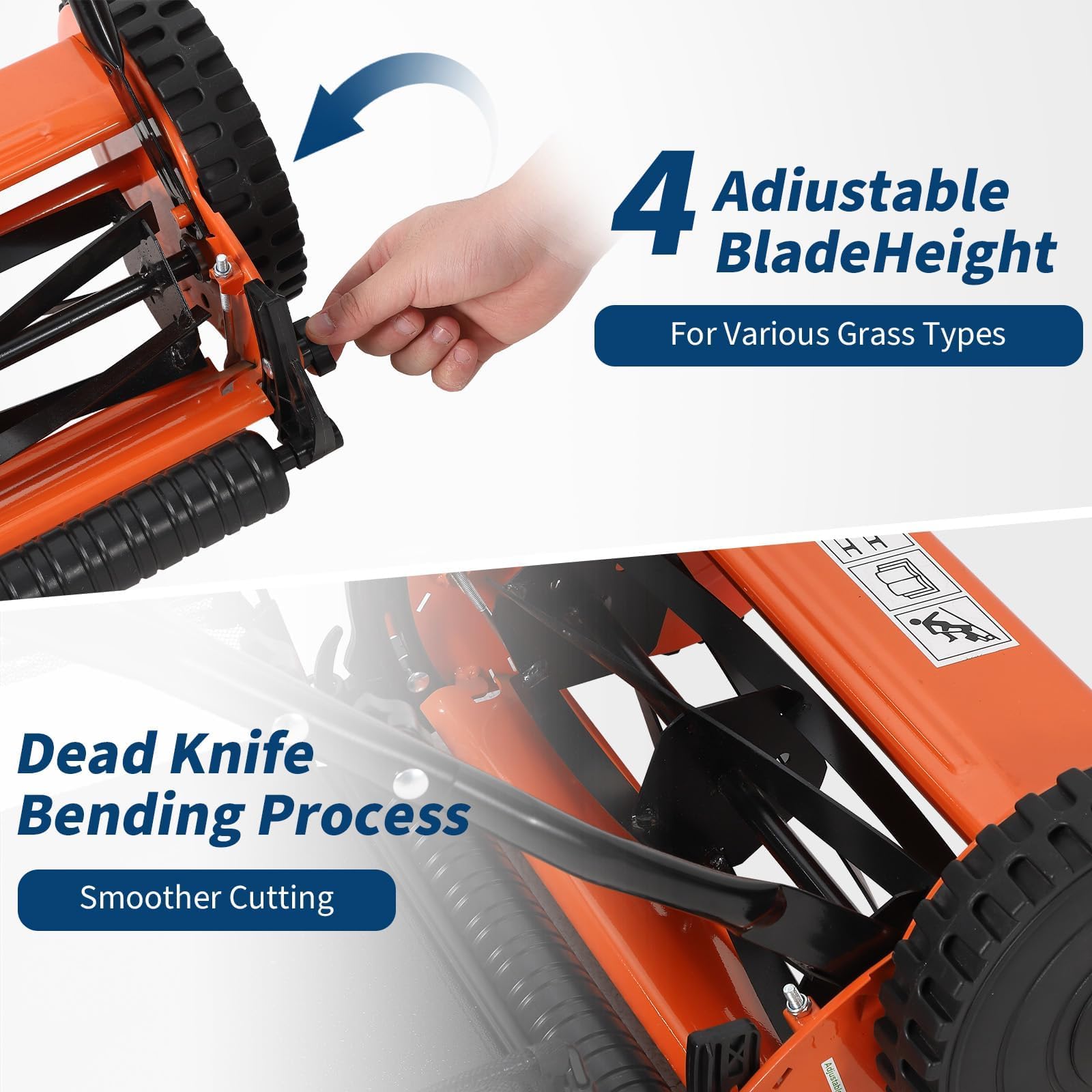 Tosaerba Manuale Garvee 14" 5 Lame Acciaio - Regolabile, Silenzioso, Ecologico con Raccoglierba | Perfetto per Festa del Papà e Cura Giardino