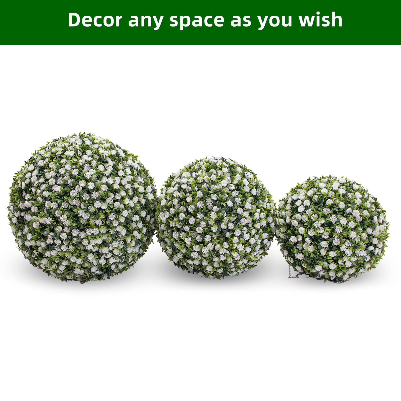Garvee, sfere di fiori artificiali da 15 pollici, set da 2, resistenti alle intemperie, senza manutenzione, materiale PE, per decorazioni da giardino e matrimoni, verde
