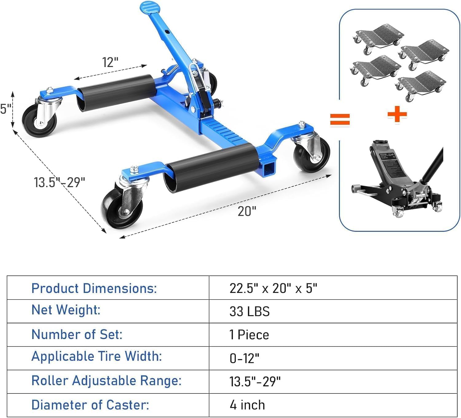 Set di carrelli elevatori idraulici Garvee Wheel Dolly da 2x1500 libbre in acciaio inossidabile, capacità di sollevamento totale di 3000 libbre per officina professionale e cambio pneumatici