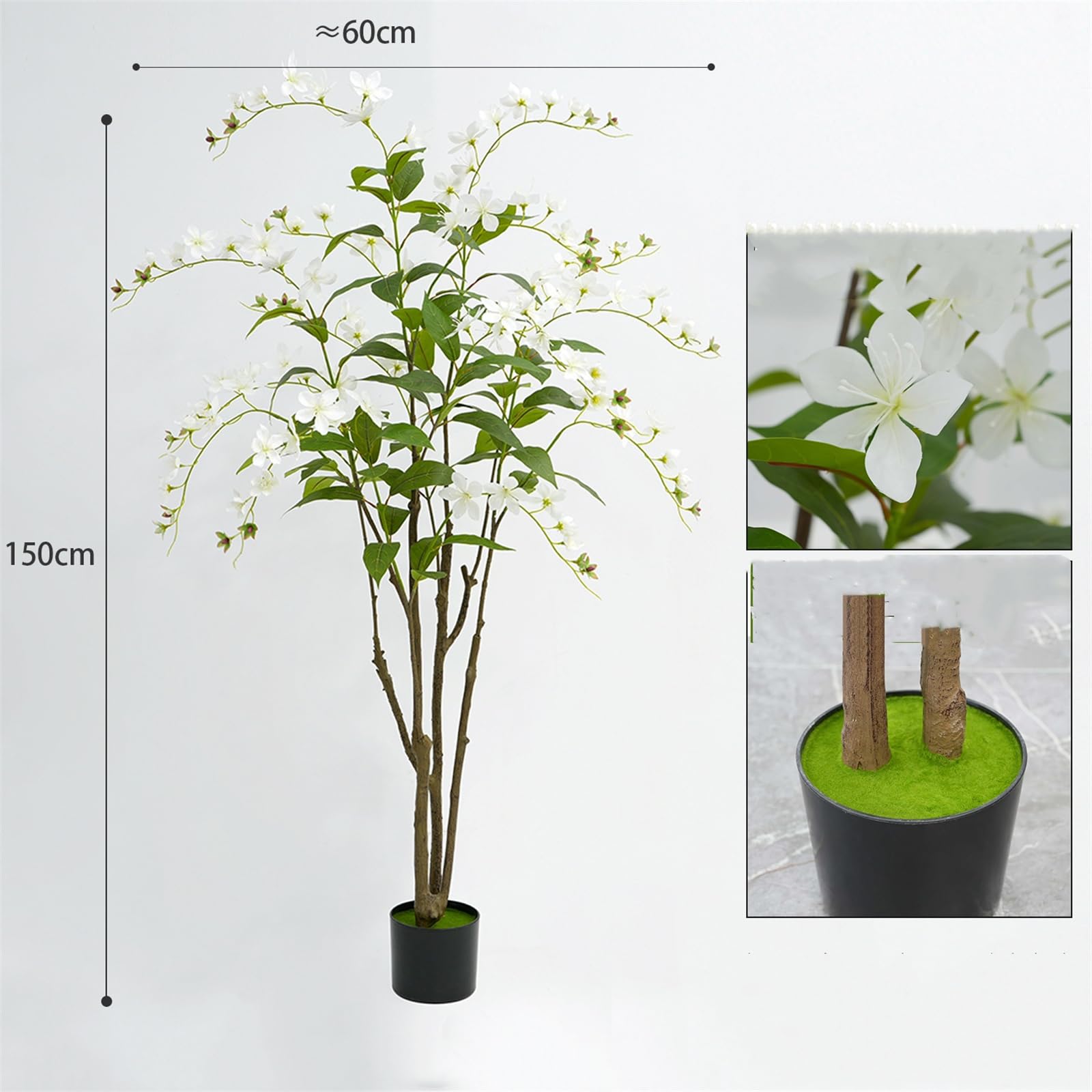 Albero di gelsomino artificiale Garvee da 5 piedi con design piangente, vero tocco, bianco seta con vaso per soggiorno, ufficio