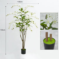 Albero di gelsomino artificiale Garvee da 5 piedi con design piangente, vero tocco, bianco seta con vaso per soggiorno, ufficio