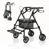 Garvee Andador Pieghevole 4 Ruote con Sedile e Freni Doppi, Altezza Regolabile 80,5-91 cm, Nero, Per Interni ed Esterni, Struttura Resistente - Black
