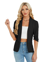 Blazer da donna Garvee, sportivo, elegante, aperto sul davanti, casual, giacca nera, taglia L, per primavera ed estate