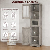 Mobile da bagno alto e stretto Garvee con ripiano regolabile per piccoli spazi, 170 cm, MDF, design moderno, ante con vetro, bianco