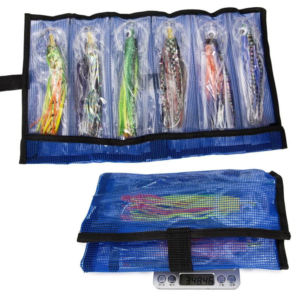 Garvee Trolling Lure 6,5 pollici Squid Skirts Set di esche per pesca d'altura con borsa portaoggetti a 6 scomparti 16 cm Attrezzatura da pesca per esterni in acqua salata