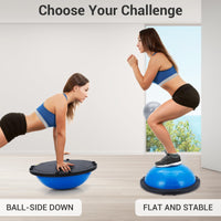 Garvee Balance Ball Half Sphere Trainer da 23 pollici con 2 fasce e pompa per yoga e allenamento della forza, blu, capacità di peso di 1600 libbre, base antiscivolo