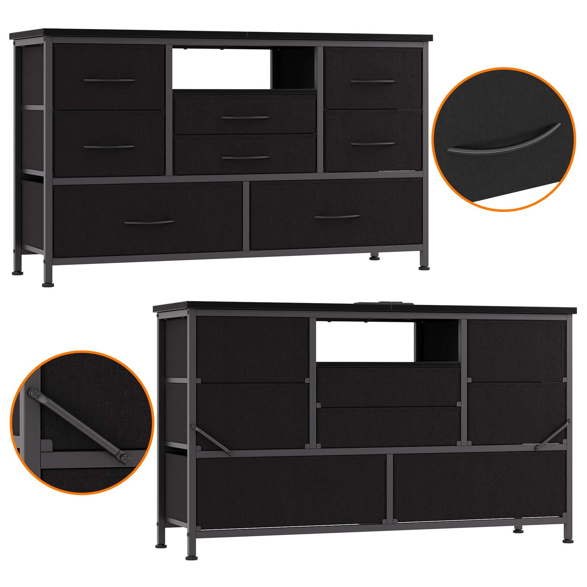 Mobile TV Garvee a 8 cassetti con illuminazione a LED e presa di corrente per soggiorno e camera da letto, in legno MDF, grande, leggero, gestione dei cavi