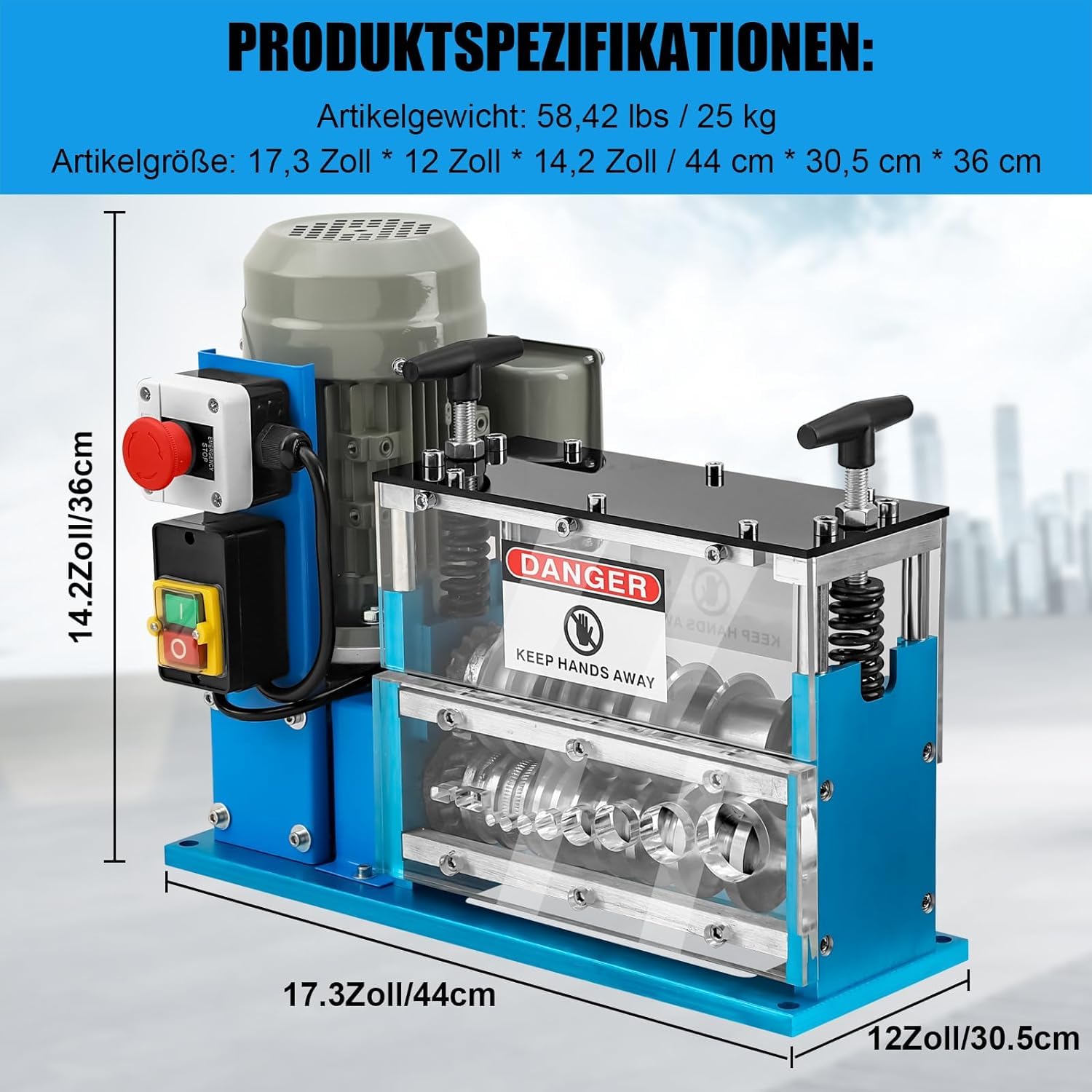 Macchina spelafili elettrica GARVEE, macchina spelafili GARVEE da 370 W, utensile spelafili da 1,5-38 mm e 75 piedi/min con 11 fori e 10 lame, macchina spelafili per la lavorazione di cablaggi