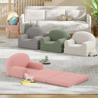 Divano per bambini Garvee 2 in 1, pieghevole, in pile, comodo e portatile, grigio, per sala giochi e camera da letto
