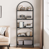 Garvee Libreria Arco 71" Industriale 5 Ripiani Metallo MDF Nero Stabile Anti-Ribaltamento Soggiorno Ufficio Camera - Nero