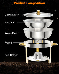 Garvee set da 6 vassoi riscaldanti per buffet in acciaio inox da 5 litri con portacoperchi per feste, matrimoni ed eventi, oro