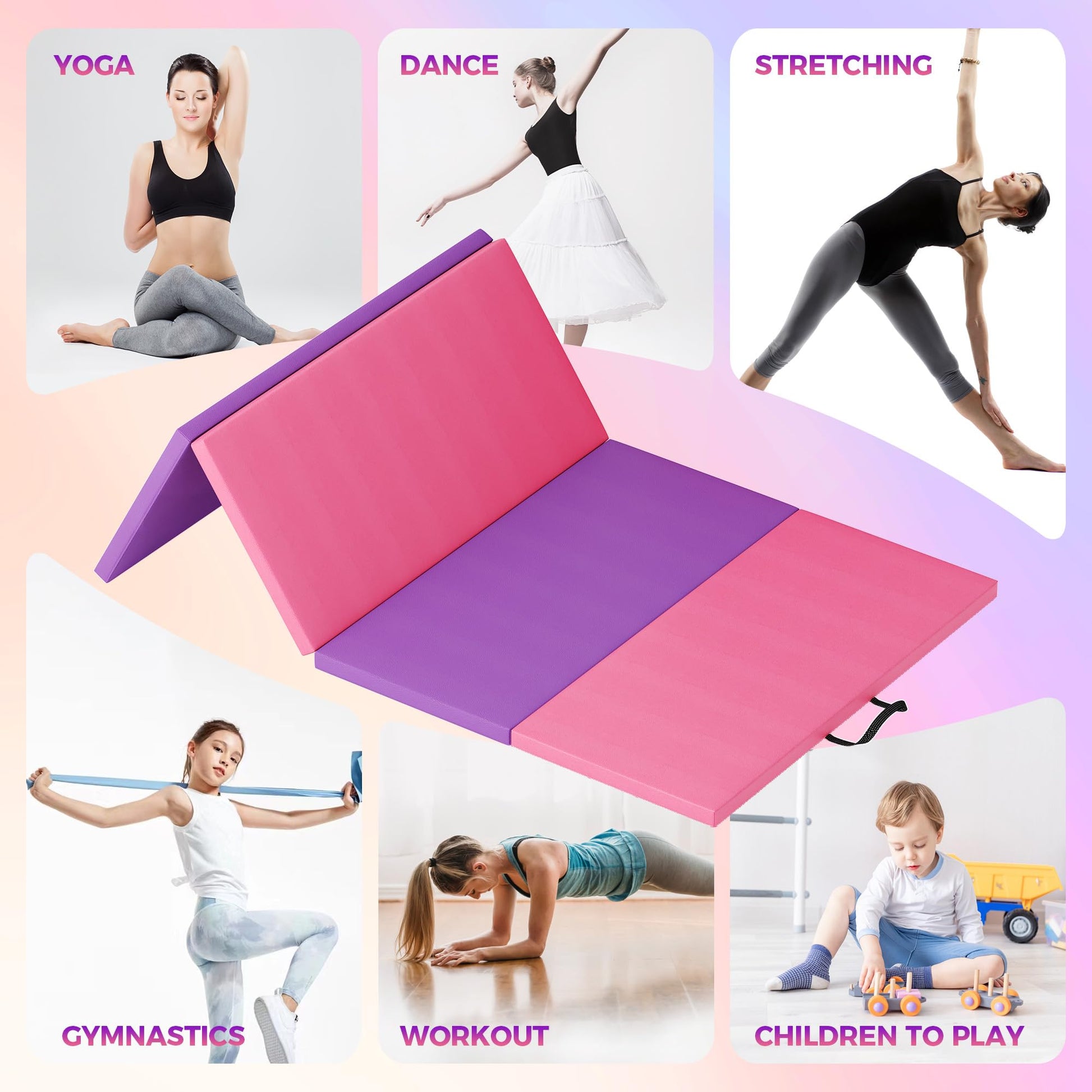 Tappetino da ginnastica pieghevole Garvee da 2'' in schiuma EPE antiscivolo, rivestimento in pelle PU, portatile, per yoga e arti marziali, multicolore