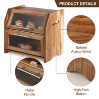 Portapane Garvee a due ripiani in legno di acacia con porta in acrilico e prese d'aria per cucina e tavolo della colazione, 40x26,5x36,5 cm, argento rustico