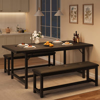 Tavolo da pranzo estensibile Garvee per 4-6 persone, 160 cm in legno, nero retrò, salvaspazio, stabile, facile da montare