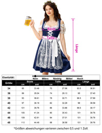 Garvee Dirndl da donna, set completo Dirndl midi da 3 pezzi, abbigliamento tradizionale con grembiule, camicetta, vestito, blu scuro, taglie 34-48