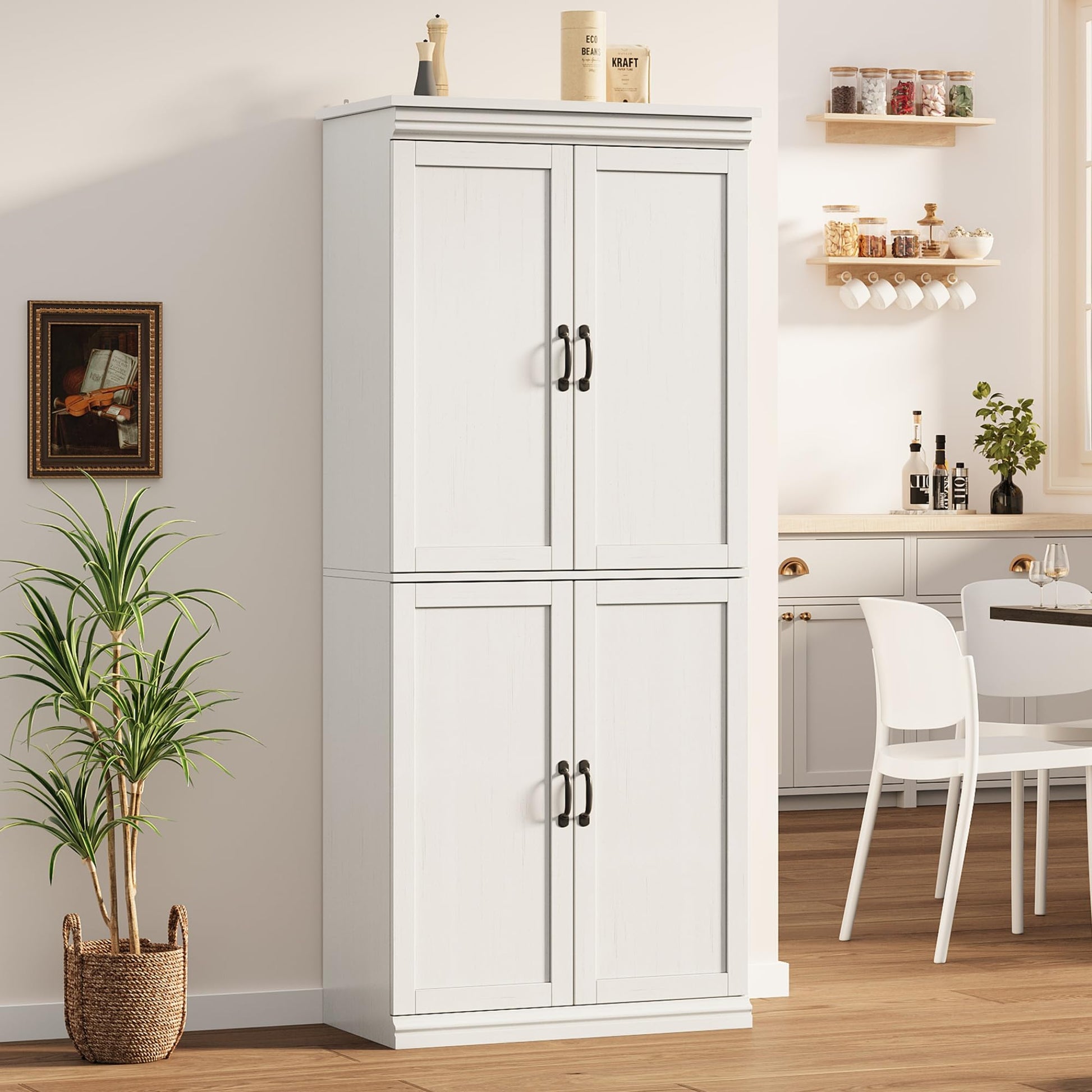 Mobile dispensa Garvee da 70" con ante e ripiani regolabili per cucina e soggiorno, in legno MDF P2, robusto, antiribaltamento, tonalità legno neutro