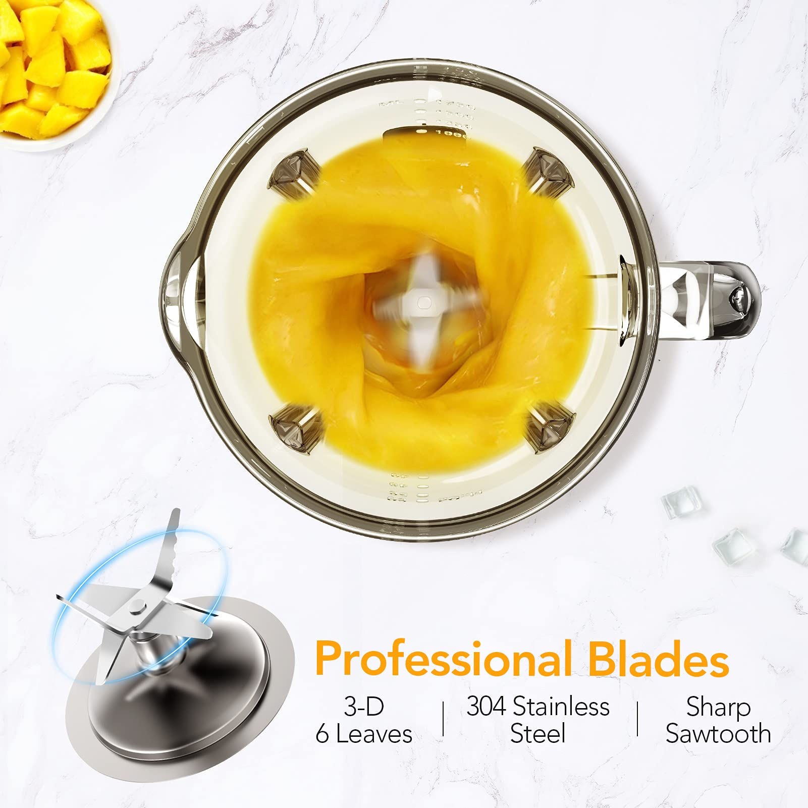 Robot da cucina Garvee da 800 W con contenitore in vetro da 1,75 l senza BPA, 6 lame in acciaio inox, 5 impostazioni di velocità, silenzioso, nero