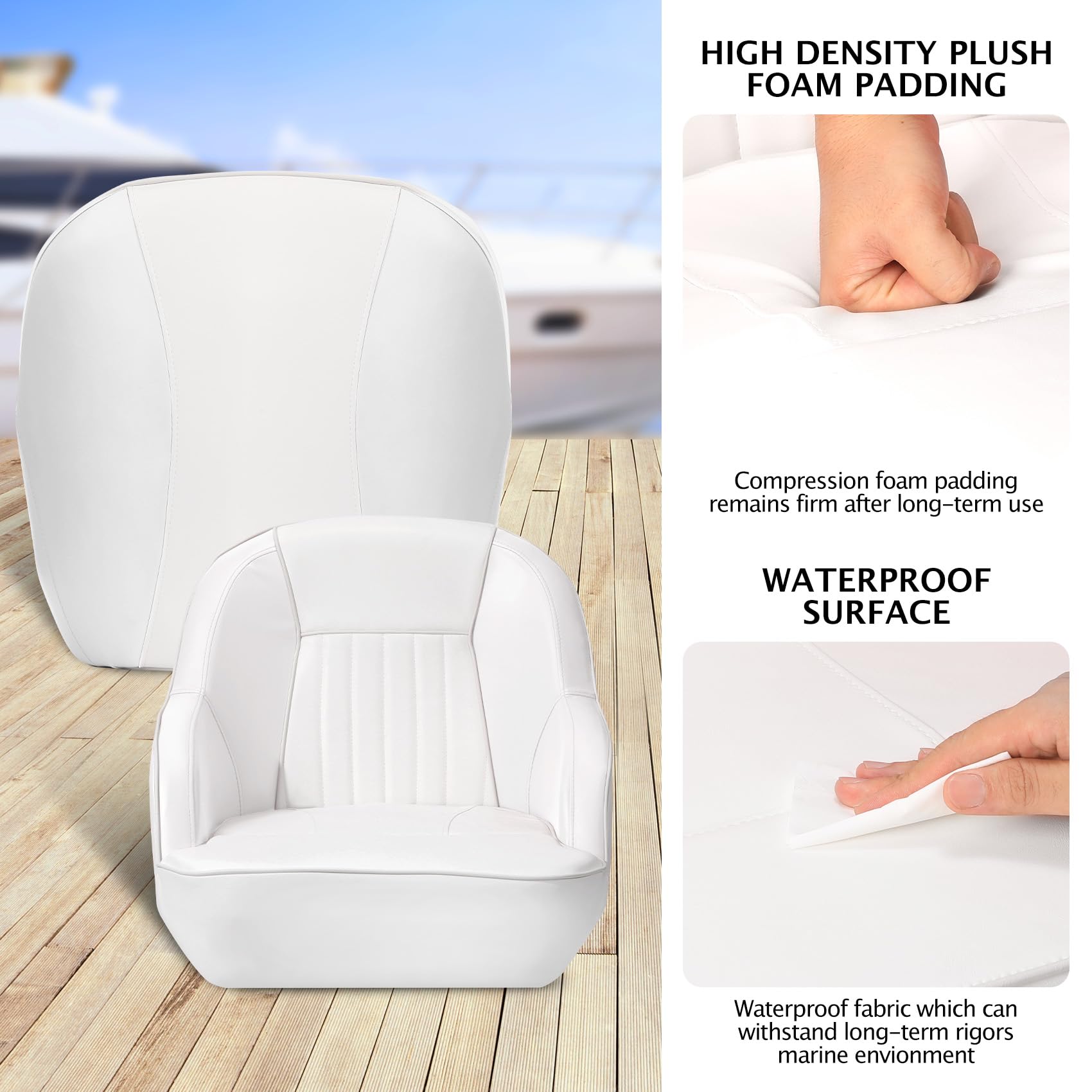 Sedile per barca pontone Garvee, modello Captain Bucket, in vinile marino con spugna spessa, robusto e confortevole, per barche da pesca e da turismo, 19,5" di altezza x 22" di larghezza x 21,5" di profondità.