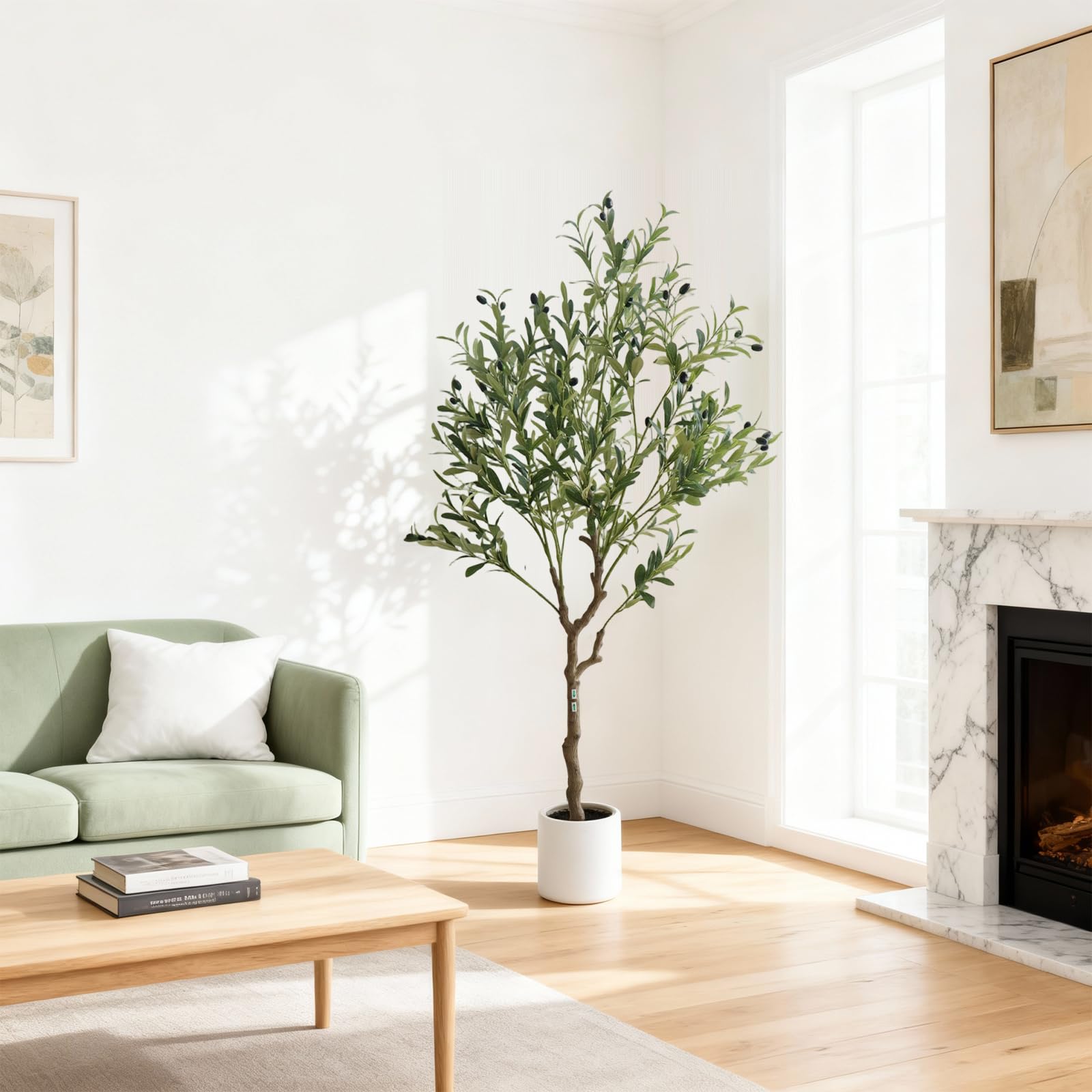 Albero di ulivo artificiale Garvee da 150 cm, vaso bianco, decorazione per interni, soggiorno, ufficio e giardino