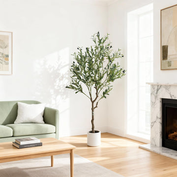Albero di ulivo artificiale Garvee da 150 cm, vaso bianco, decorazione per interni, soggiorno, ufficio e giardino