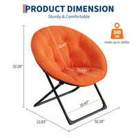 Poltrona Garvee Saucer Chair con struttura in metallo dorato, pelliccia sintetica oversize, pieghevole, comoda, arancione per camera da letto e soggiorno