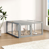 Garvee Gabbia Pieghevole per Animali Piccoli in Legno di Pino con Rete Resistente, Porte Superiori e Laterali, Portatile per Uso Interno ed Esterno 116 cm - Grey