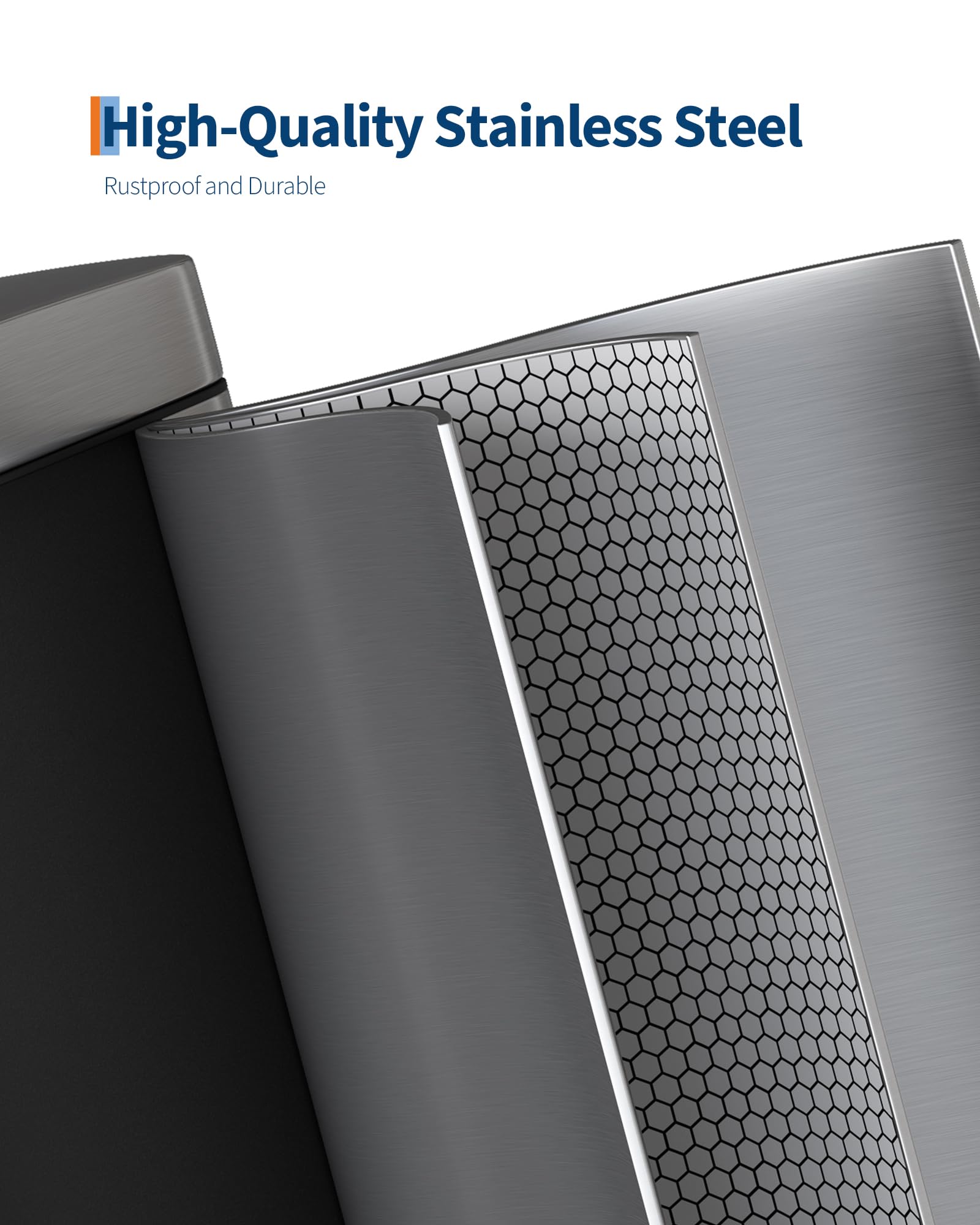 Pattumiera Garvee in acciaio inox da 10 litri con coperchio a chiusura ammortizzata e contenitore interno per bagno e camera da letto, compatta, impermeabile, con maniglia, argento