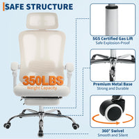 Sedia da ufficio ergonomica Garvee, schienale alto, rete, poggiatesta regolabile, poggiapiedi, beige, ufficio domestico