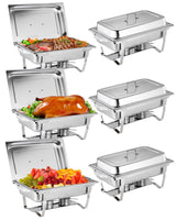 Garvee Chafing Dish Buffet Set 6x8Qt Acciaio Inox Antiruggine con Funzione di Riscaldamento per Matrimoni e Banchetti, Telaio Pieghevole, Argento - Argento
