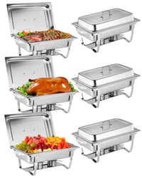 Garvee Chafing Dish Buffet Set 6x8Qt Acciaio Inox Antiruggine con Funzione di Riscaldamento per Matrimoni e Banchetti, Telaio Pieghevole, Argento