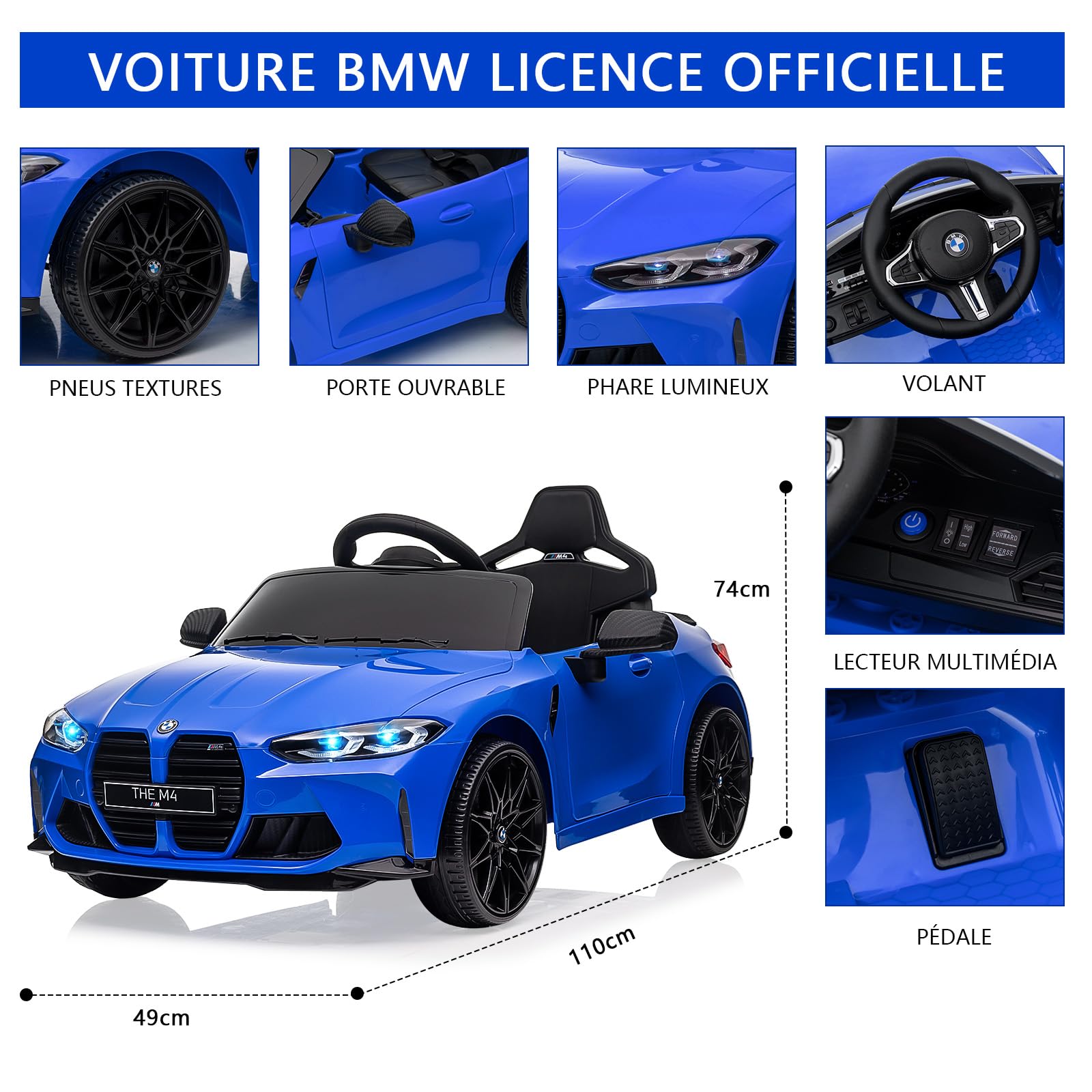 Garvee Kids Electric Car 12V con licenza BMW M4 con telecomando 2.4G, USB, musica LED, stabile, sicura, multicolore