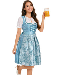 Garvee Dirndl da donna in jacquard, abito tradizionale midi, 3 pezzi, per l'Oktoberfest, blu, taglia 34